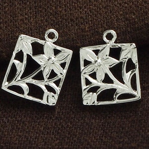 2 of 925 Sterling Silver Flower in Square Charms 11.5x12mm. Polished finish :th2360