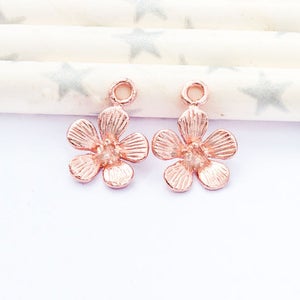2 of 925 Sterling Silver Rose Gold Vermeil Style Flower Charms 10 mm. :pg0460