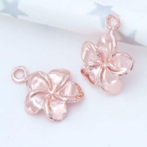 2 of 925 Sterling Silver Rose Gold Vermeil Style Plumeria flower Charms 11 mm. :pg0019 image 2