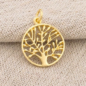 1 of 925 Sterling Silver Gold Vermeil Style Tree of Life Charm 16 mm. :vm0701 image 3