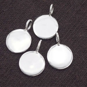 4 of 925 Sterling Silver Round  Disc Tag Charms 10 mm. :tk0073