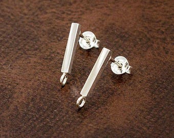 1 pair of 925 Sterling Silver Bar Stud Earrings Post Findings 2x12mm. with Opened Loop.  :er1136