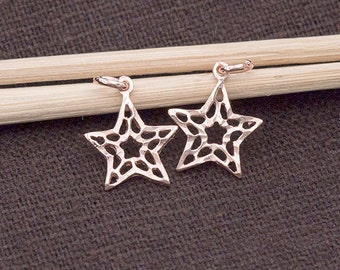 2 of 925 Sterling Silver Rose Gold Vermeil Style Star Charms 10mm.  :pg0293