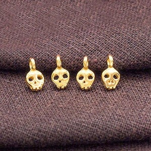 4 of 925 Sterling Silver Gold Vermeil Style Tiny Skull Charms 5x6mm.    :vm0980