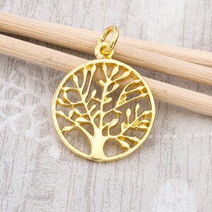 1 of 925 Sterling Silver Gold Vermeil Style Tree of Life Charm 16 mm. :vm0701 image 4