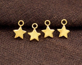 4 of 925 Sterling Silver Gold Vermeil Style Star Charms 6.5 mm.   :vm1114