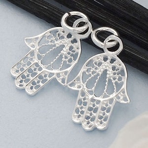 2 of 925 Sterling Silver  Little  Hamsa , Hand Of Fatima Charms 11x14 mm.  :th2317
