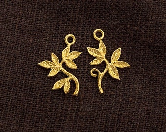 2 of 925 Sterling Silver Gold Vermeil Style Leaf Branch Charms 12x14mm.  :vm1255