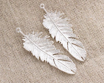 2 of 925 Sterling Silver Long Feather Pendants 15x41mm.  :th2628