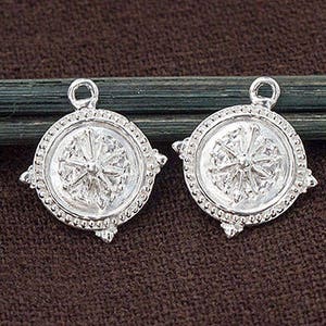 2 of 925 Sterling Silver Compass Printed Charms 13mm. Polish Finished  :tm0174