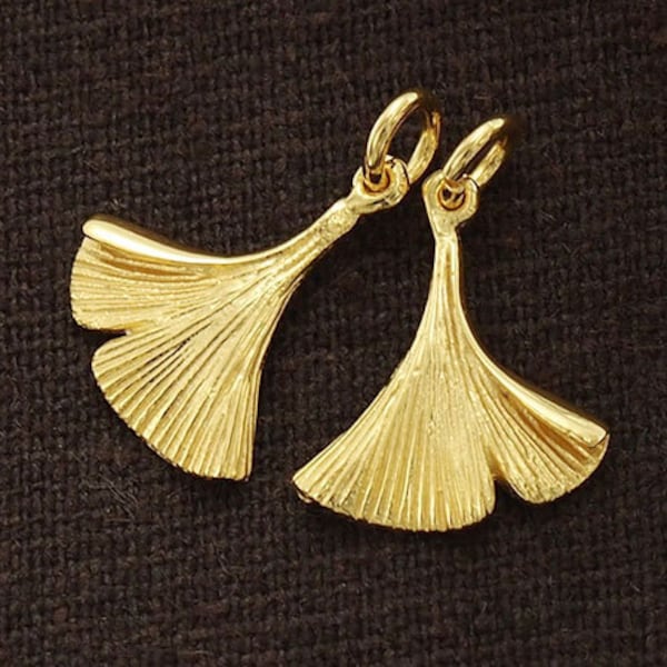 2 of 925 Sterling Silver Gold Vermeil Style Ginkgo Charms 13x16 mm.   :vm0548