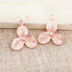 2 of 925 Sterling Silver Rose Gold Vermeil Style flower Charms 13 mm. :pg0424