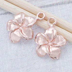 2 of 925 Sterling Silver Rose Gold Vermeil Style Plumeria flower Charms 11 mm. :pg0019