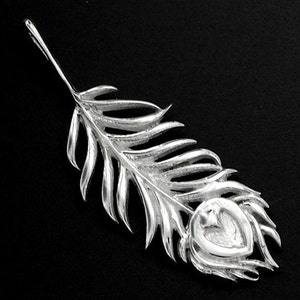 1 of 925 Sterling Silver Peacock Feather Pendant 10x30mm. Polish Finished. :tm0052