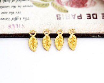4 of 925 Sterling Silver Gold Vermeil Style Leaf Charms 4x7 mm. , small leaf charms.   :vm1104
