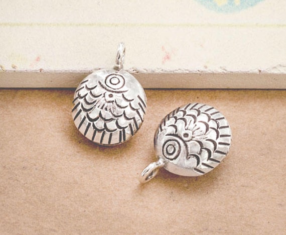 2 Karen Hill Tribe Sterling Silver Fish Charms,Silver Fish Charms,Silver Fish Round Tags
