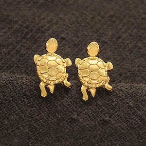 1 par de pendientes de tortuga estilo vermeil de oro de plata de ley 925, 8 x 11 mm. :vm1391