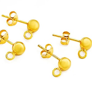 2 Pairs of 925 Sterling Silver Gold Vermeil Style Post Stud Earrings 5mm Ball with Opened Loop.  :vm1138