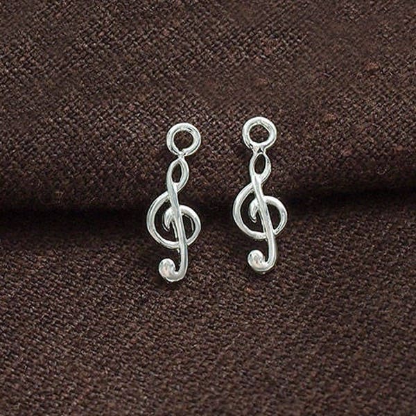 2 of 925 Sterling Silver Treble Clef Charms 5x12mm.  :tm0186