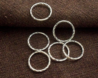 6 sur 925 anneaux circulaires fermés torsadés en argent sterling , connecteurs 12x1 mm.   :th2702