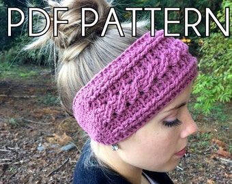 Cable Crochet PDF PATTERN for Headband headwrap earwarmer and flower