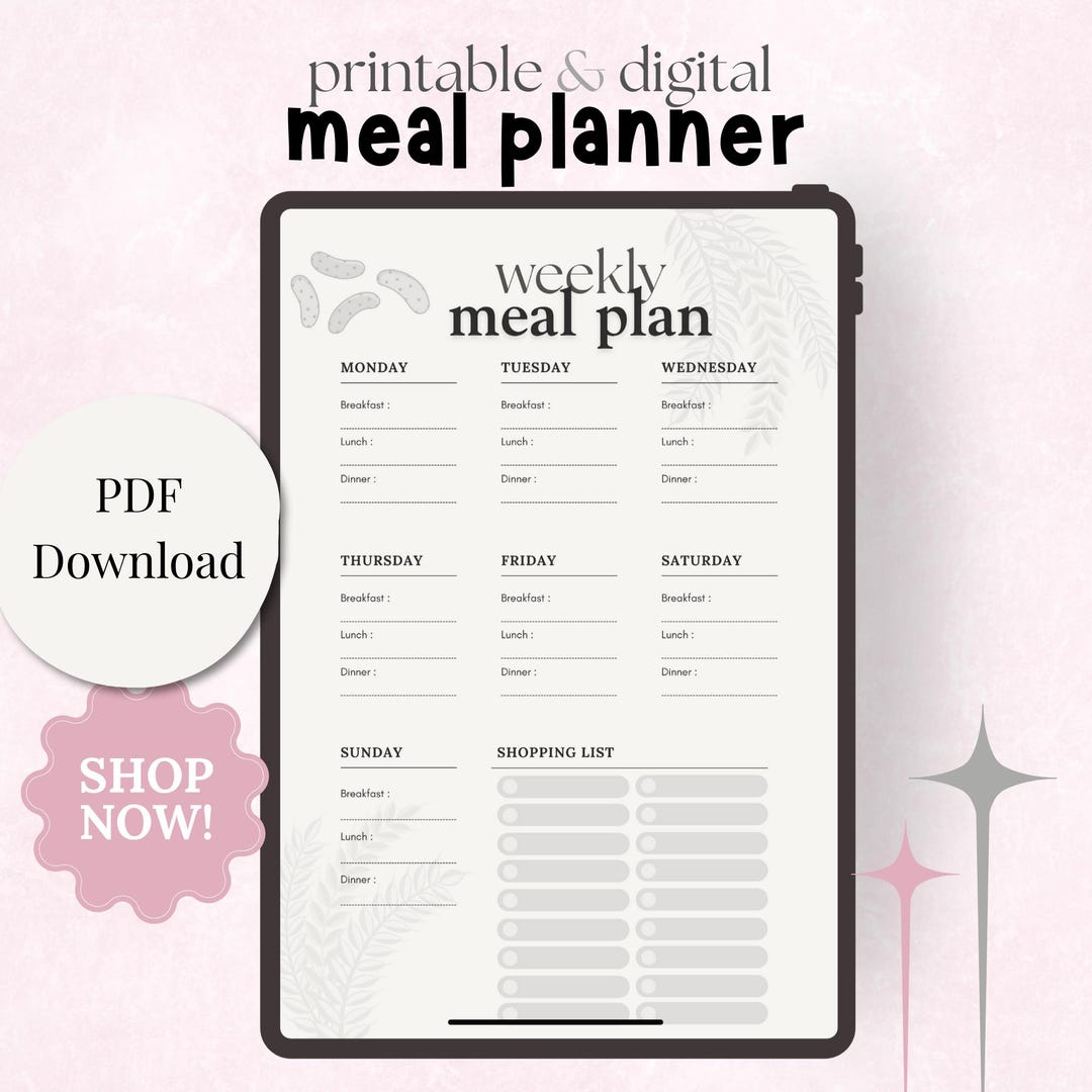 Weekly Meal Planner A4 | Printable Digital PDF Download - Etsy
