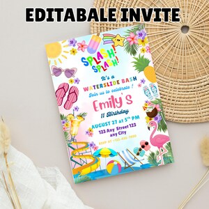Waterslide Birthday Party Invitation - Girl Birthday Invite - Summer Birthday Invite Girl - Editable Template
