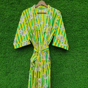 Floral Cotton Kimono Robe: Lightweight Indian Block Print Loungewear