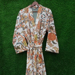White Velvet Floral Print Kimono Robes Morning Tea Velvet Coat Bridesmaid Robe, Women Wear Cotton Velvet robe, Velvet Jacket, Christmas Gift
