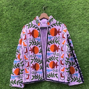 Suzani Embroidered TNT Fabric Jacket: Hand-Stitched Kantha Coat