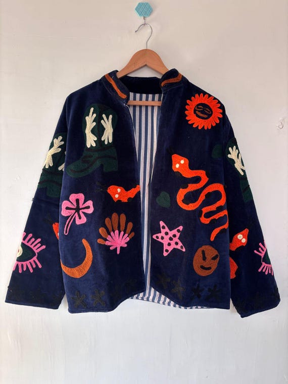 Handmade Velvet Suzani Embroidery Jacket: Women's Winter Coat
