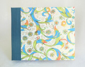 Hand Bound Florentine Floral Journal Book Art Italian Metallic Gold Fiddlehead Scroll Gold Leaf Archival Quality Pocket Size Mini Sketchbook