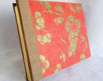 Chinese Plum Blossoms Journal Double Happiness, Continuity Vine Lokta Paper Hand Bound Archival Quality Book Arts Sketchbook Gold Leaf Spine