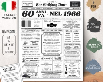 Poster Annata 1966 – Regalo Compleanno 60 Anni Stile Giornale – poster vintage Italiano – verjaardagskrant.