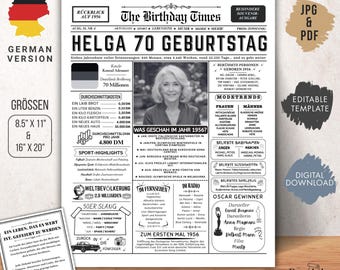 1956 70. Geburtstag | Jahrgangsposter Zeitung BRD Schwarz Weiß | Geburtstagsgeschenk zum 70. für Männer und Frauen | Canva Vorlage.