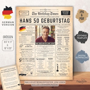 1976 50. Geburtstag | Jahrgangsposter Zeitung BRD | Geburtstagsgeschenk zum 50. für Männer und Frauen | Canva Vorlage.