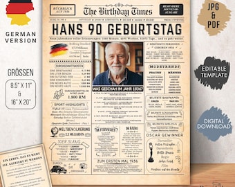 1936 90. Geburtsdag | Jahrgangsposter Zeitung BRD | Geburtstagsgeschenk voor 90. voor mannen en vrouwen | Canvavorlage.