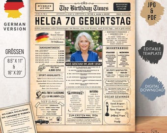 1956 70. Geburtsdag | Jahrgangsposter Zeitung BRD | Geburtstagsgeschenk voor 70. voor mannen en vrouwen | Canva Vorlage