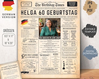 1966 60. Geburtsdag | Jahrgangsposter Zeitung BRD | Geburtstagsgeschenk voor 60. voor mannen en vrouwen | Canvavorlage.