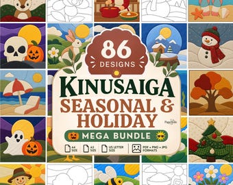 86 Kinusaiga Seasonal & Holiday Patterns Mega Bundle, Beginner Fabric Art Templates, Printable No Sew Craft PDF PNG JPG.