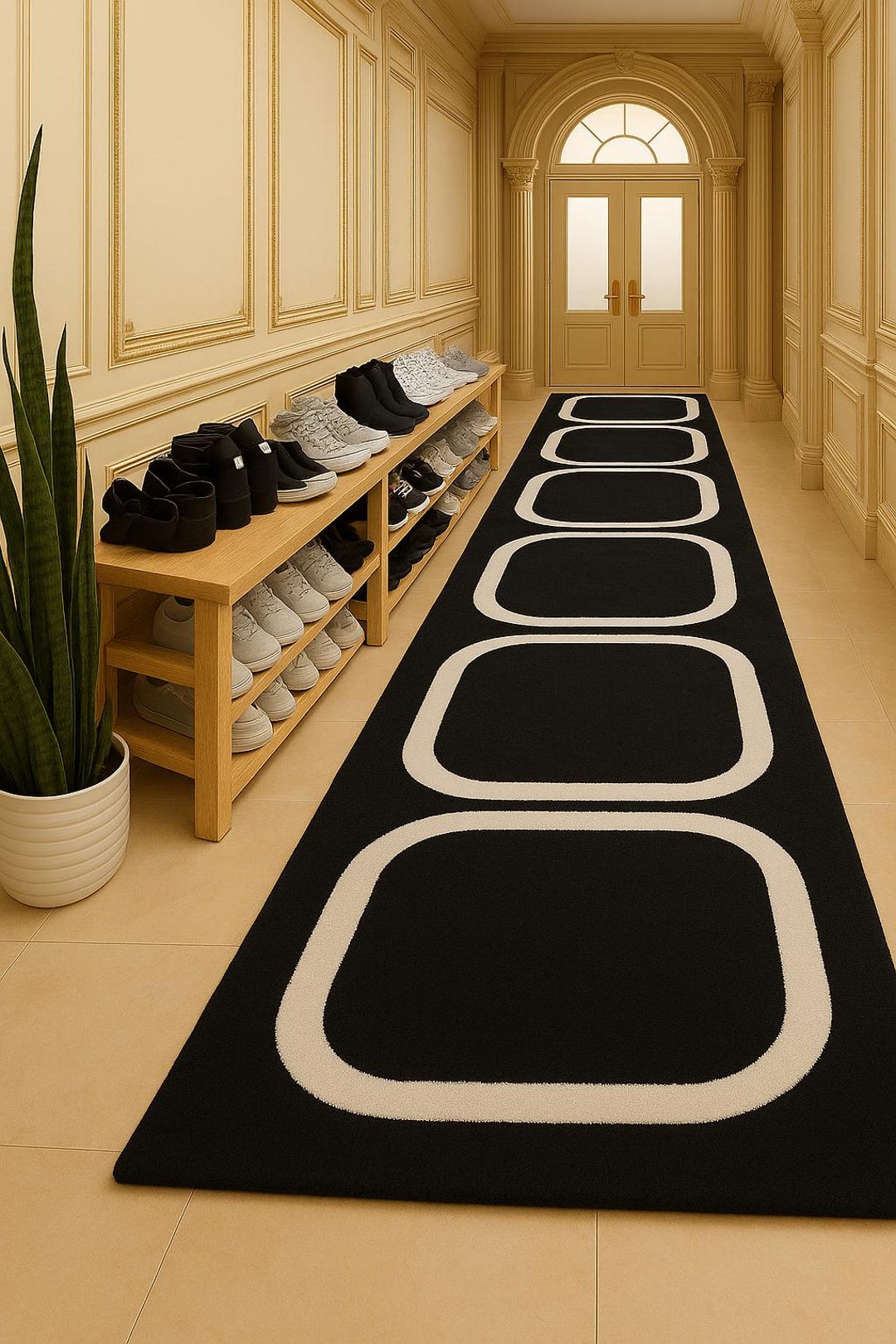 Cfm Rugs 3x10ft Luxury Black & White Geometric Runner Rug – Hand-tufted Wool ...