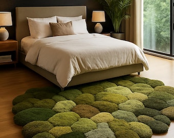 5x5ft  Pebble Tufted Rug – Handmade Nature Inspired Carpet, Green Earthy Biophilic Decor, Cottagecore Cozy Floor Art | Personalized Gift