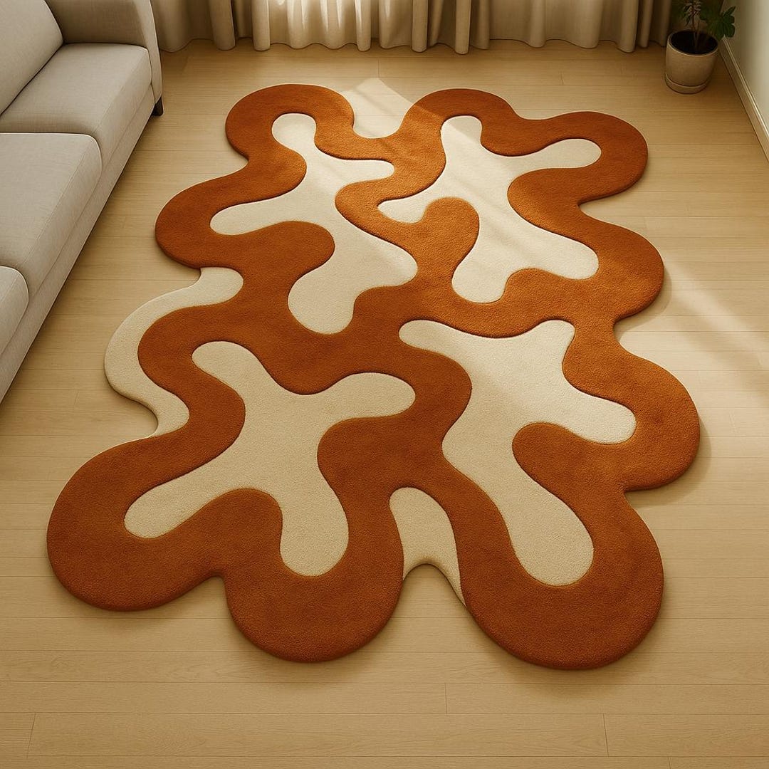 Abstract Wavy Area Rug – Modern Tufted Floor Mat, Earthy Orange - Etsy