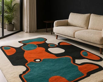 4x6wool rug Abstract 5x8ft rug colour plane shape Hand Tufted 100% Wool Rugs For Bedroom Authentic, Minimalist Tufted Rug,4x6 handmade rug