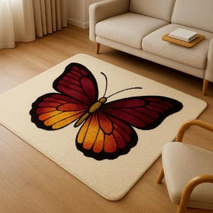 Butterfly Design Area Rug – Hand-Tufted Gradient Wings in Red & Orange | Soft Plush Carpet for Living Room | Size: [Add Size, e.g., 5x7 ft]
