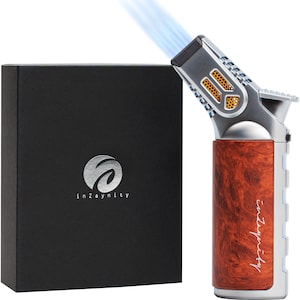 Quad Torch-Kitchen Butane Torch and Butane Lighter for Cooking, Baking, and Soldering Adjustable Flame Control & Safety Lock-Silver Brown