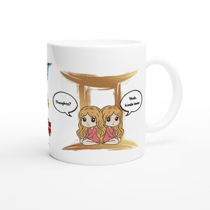 Gemini, twins, zodiac sign, star sign, white ceramic mug