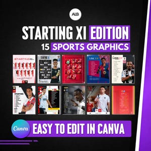 15 Starting XI Canva Templates | Football Lineup Design | Instagram Soccer Graphics | Editable Sports Templates