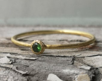 Gold Ring with Green Garnet Gemstone - Tsavorite Prosperity Stack Ring January Birthstone Birthday Gift