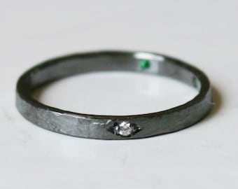 Unieke Diamond Tantalum Ring, Tantalum Wedding Ring Band in donkergrijze kostbare metalen Tantalum verlovingsring, handgemaakte Tantalum Ring